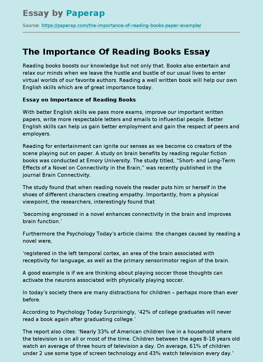 essay on the topic importance of books