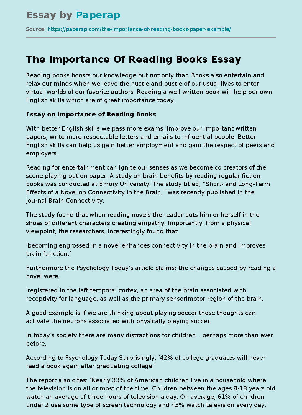 an essay on reading a book