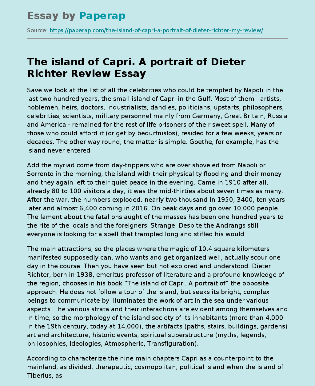 The Island Of Capri. A Portrait Of Dieter Richter Review