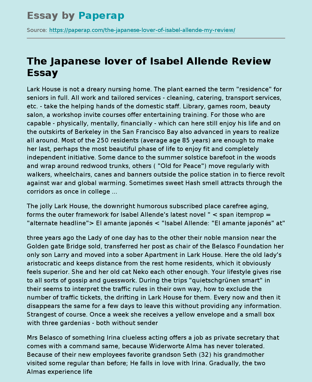 "The Japanese lover" by Isabel Allende