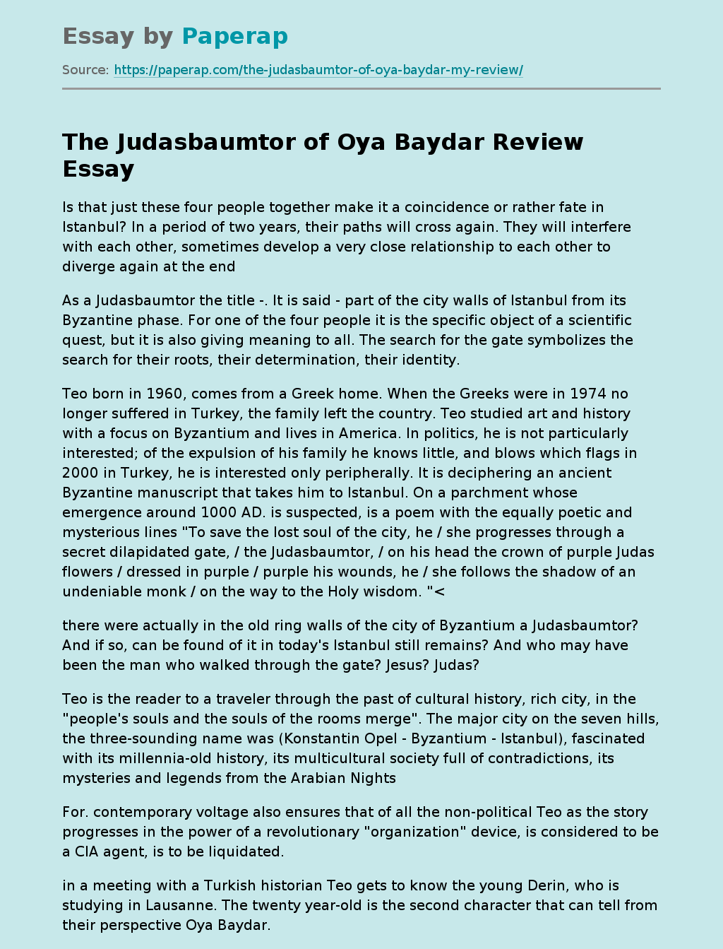 The Judasbaumtor of Oya Baydar Review