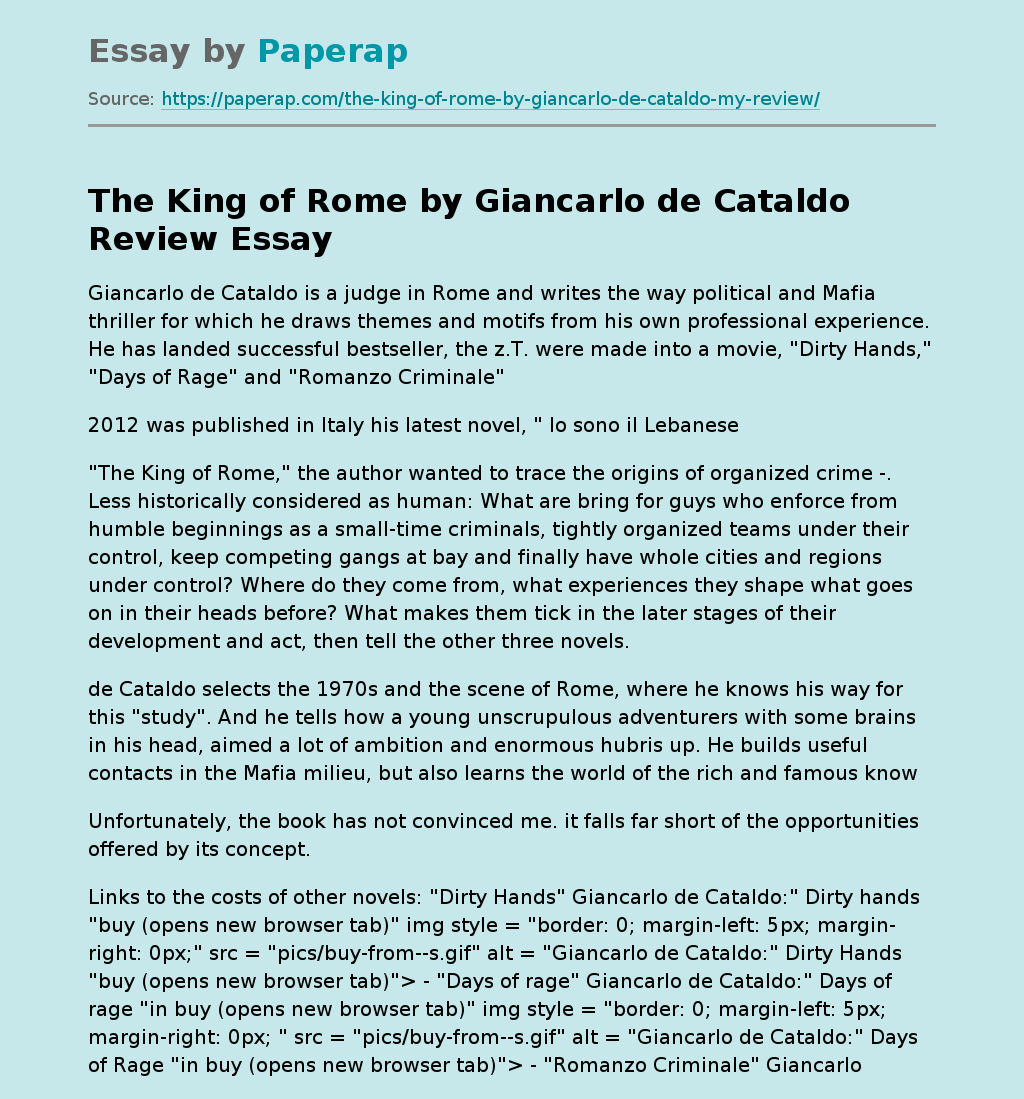 The King of Rome by Giancarlo de Cataldo Review