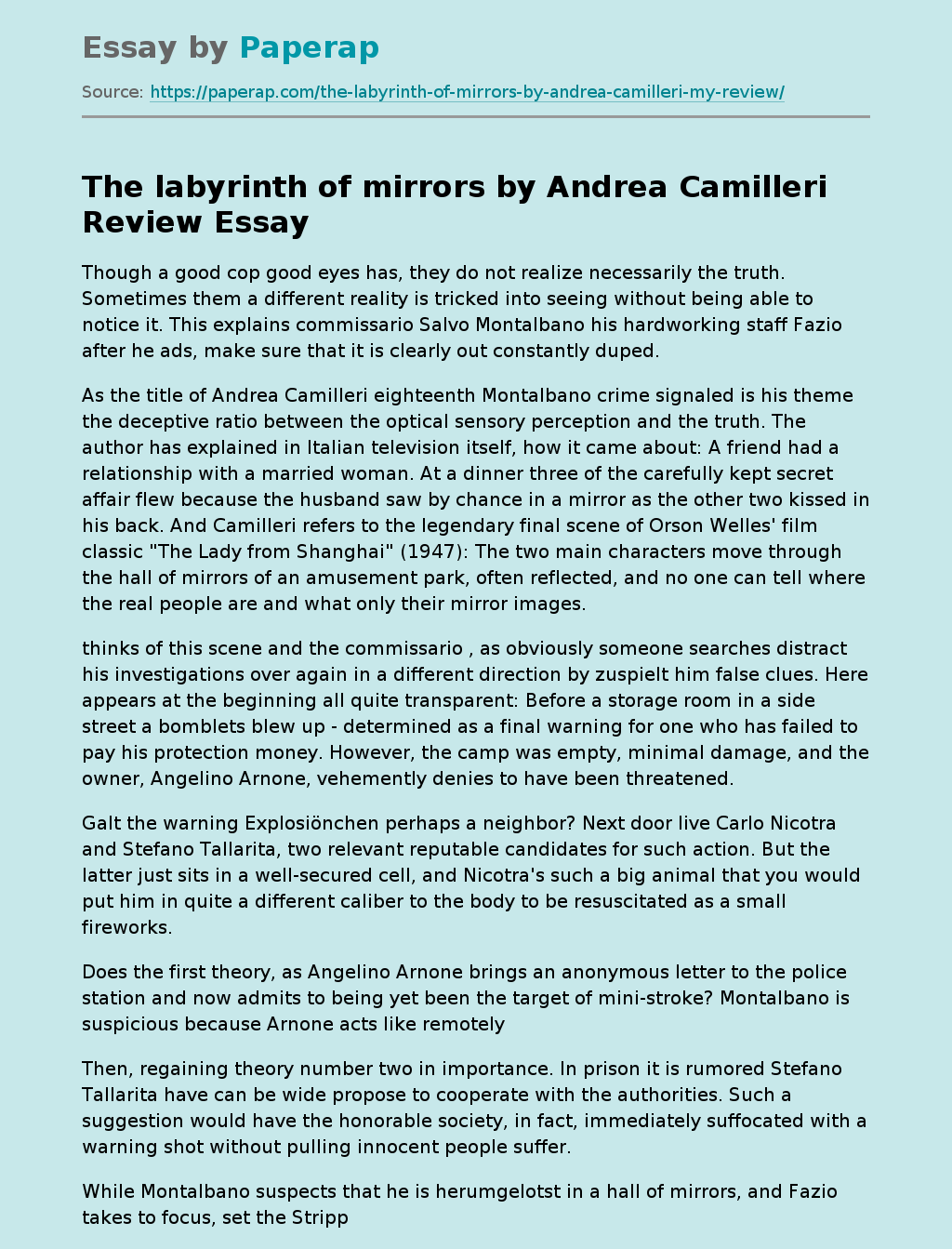 “The Labyrinth of Mirrors” by Andrea Camilleri