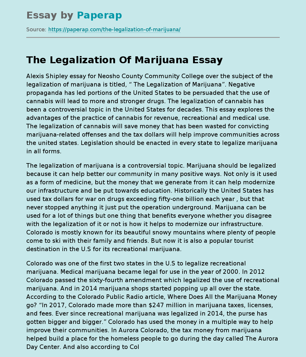 The Legalization Of Marijuana
