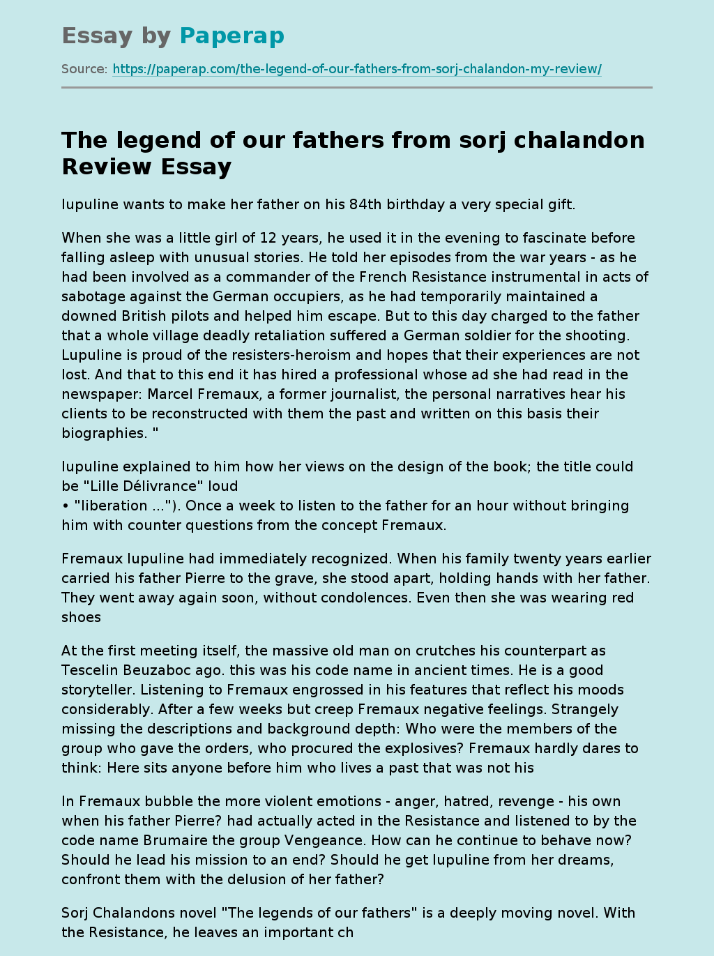 The legend of our fathers from sorj chalandon Review