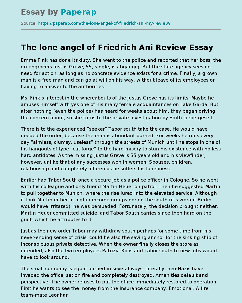 The Lone Angel Of Friedrich Ani Review