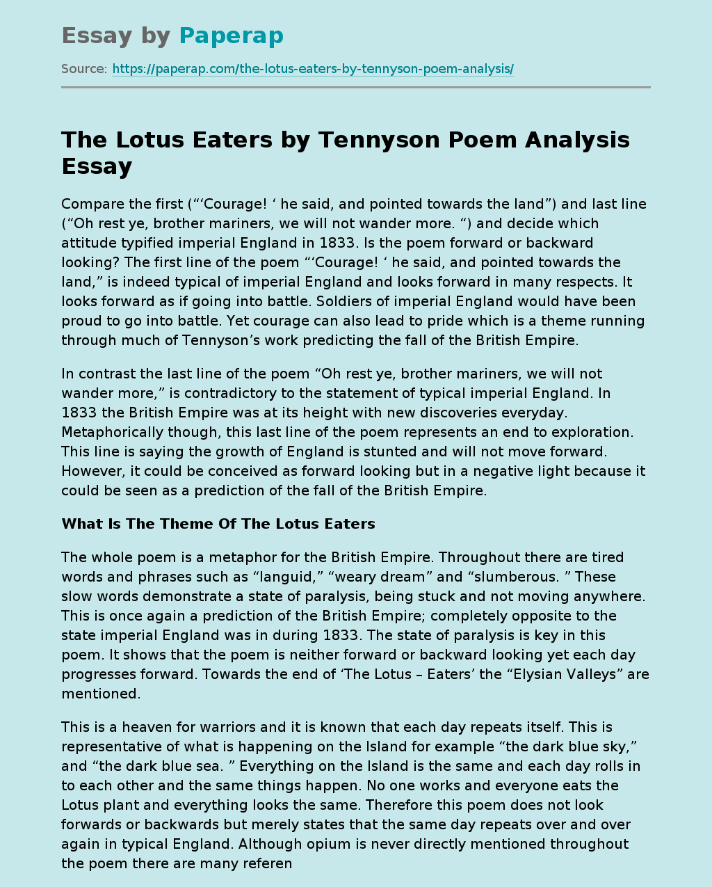 alfred lord tennyson the lotos eaters