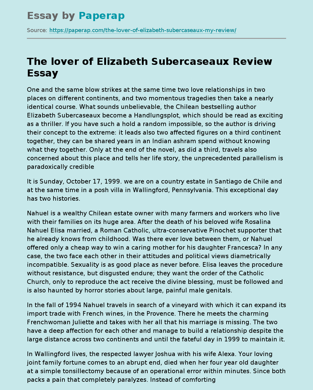 The Lover of Elizabeth Subercaseaux Review