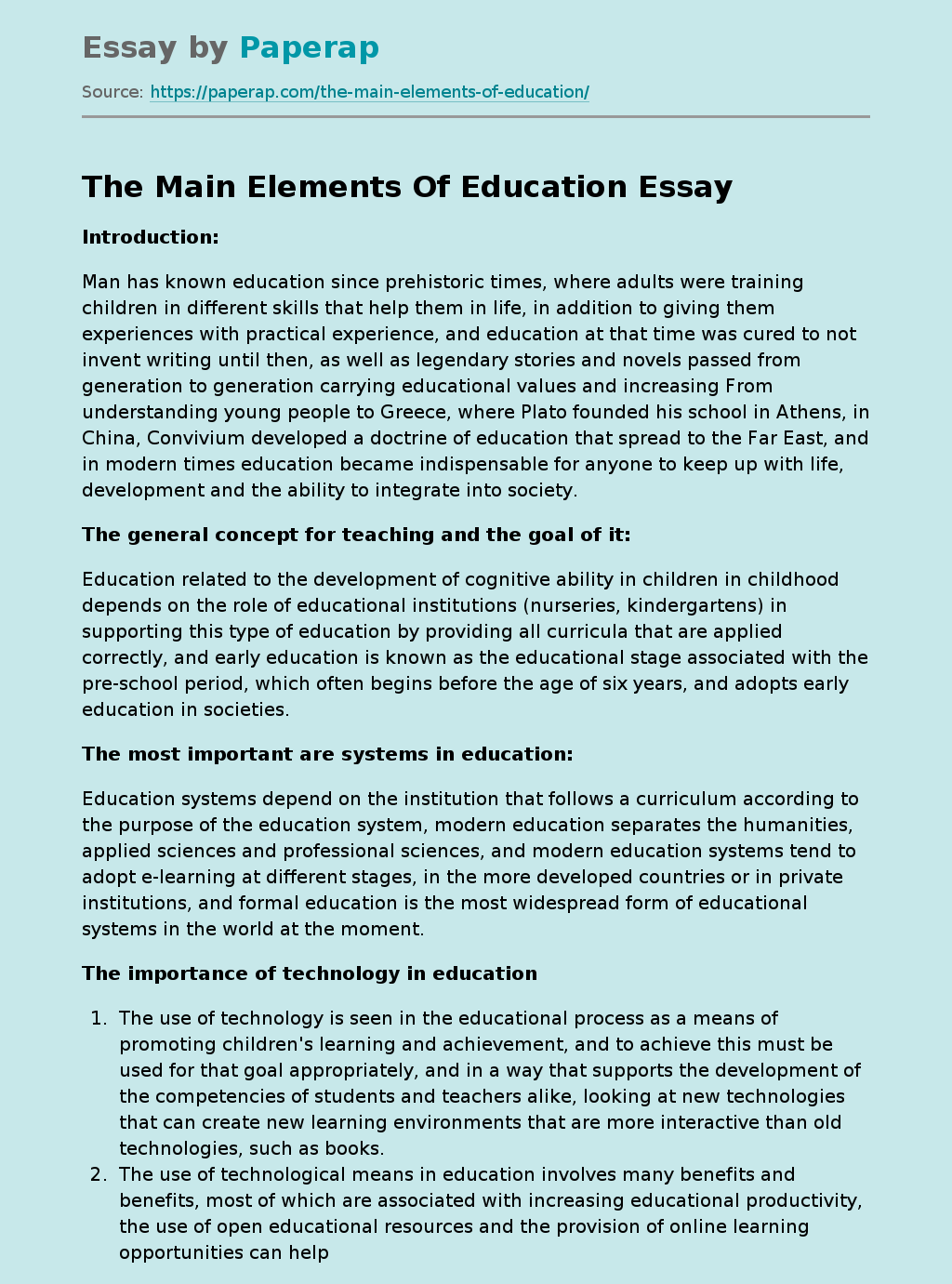 The Main Elements Of Education