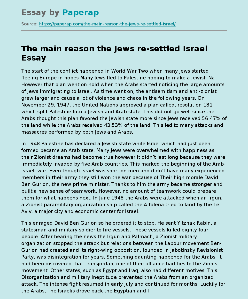 The main reason the Jews re-settled Israel