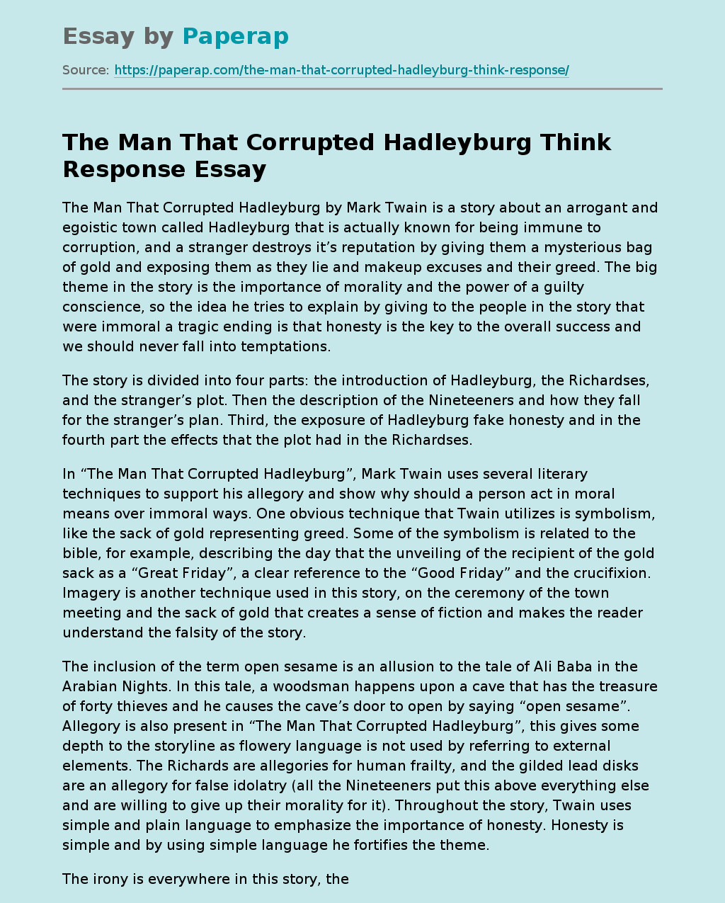 The Man That Corrupted Hadleyburg Think Response