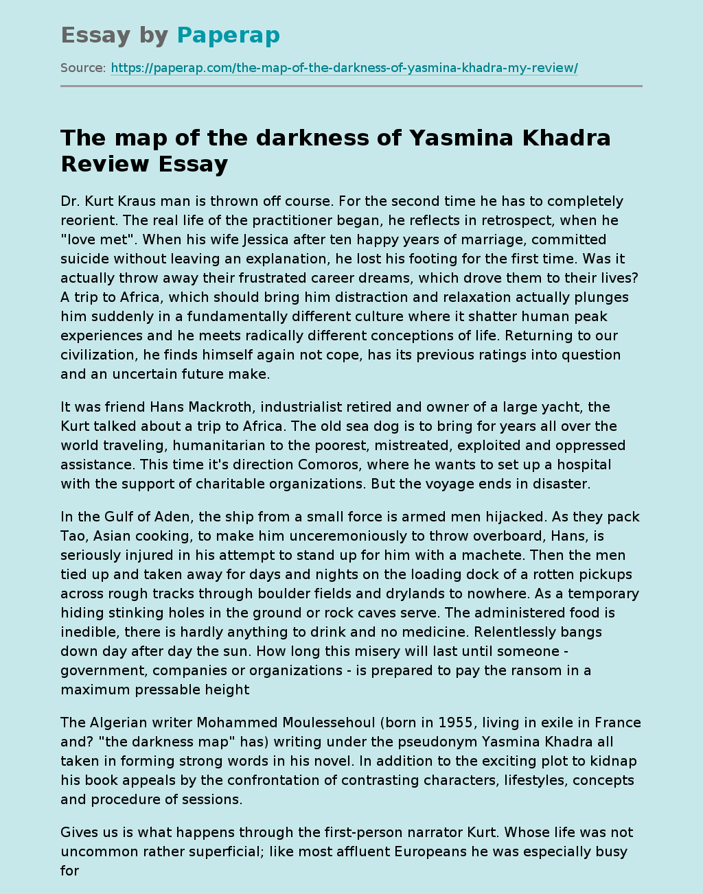The map of the darkness of Yasmina Khadra Review