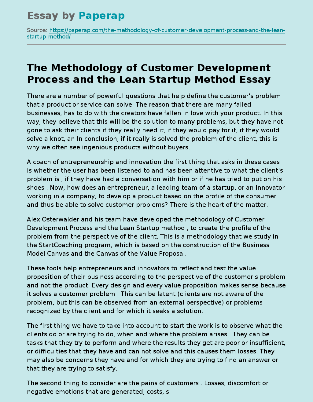 The Methodology of Customer Development Process and the Lean Startup Method