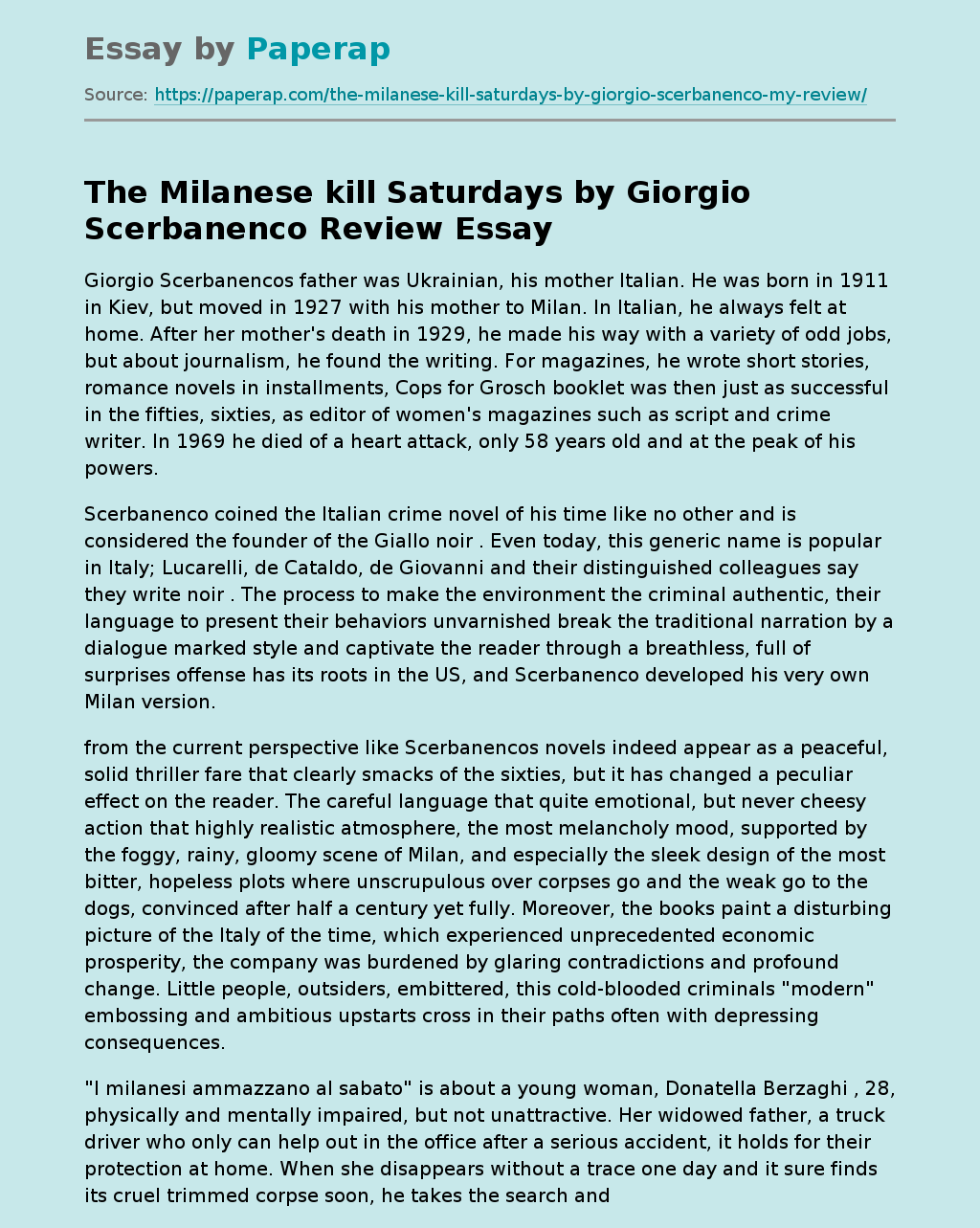 The Milanese Kill Saturdays by Giorgio Scerbanenco Review
