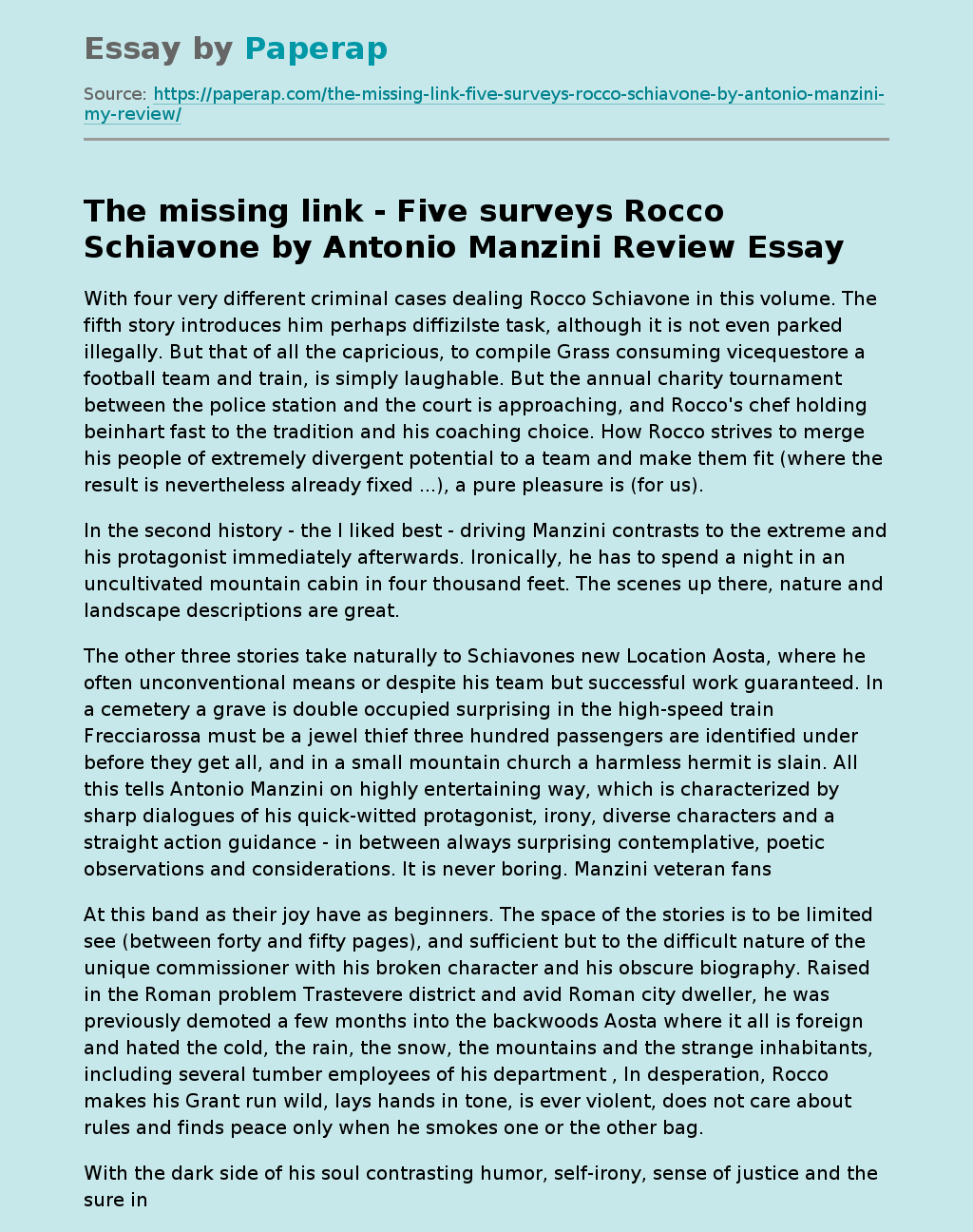 The missing link - Five surveys Rocco Schiavone by Antonio Manzini  Review