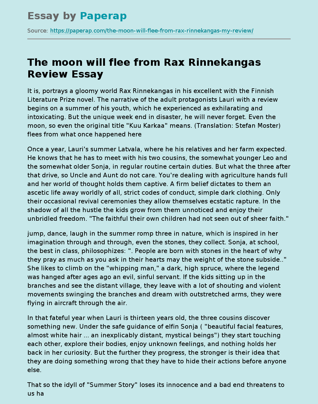 The moon will flee from Rax Rinnekangas Review