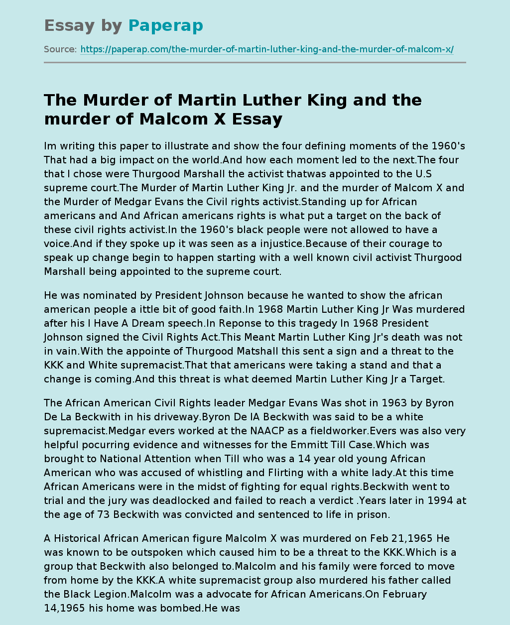 The Murder of Martin Luther King and the murder of Malcom X