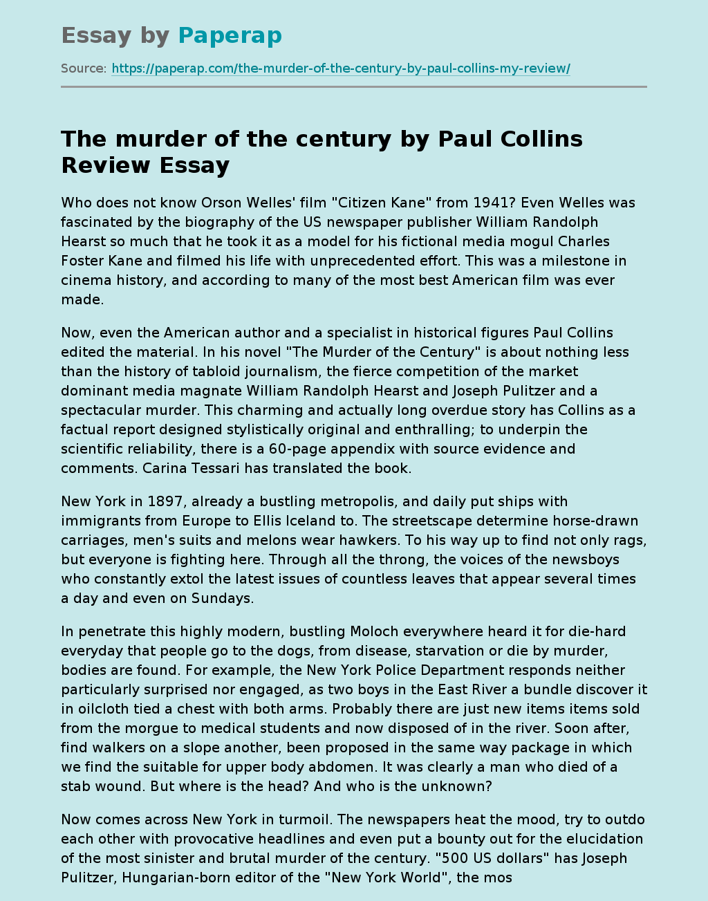 The murder of the century by Paul Collins Review