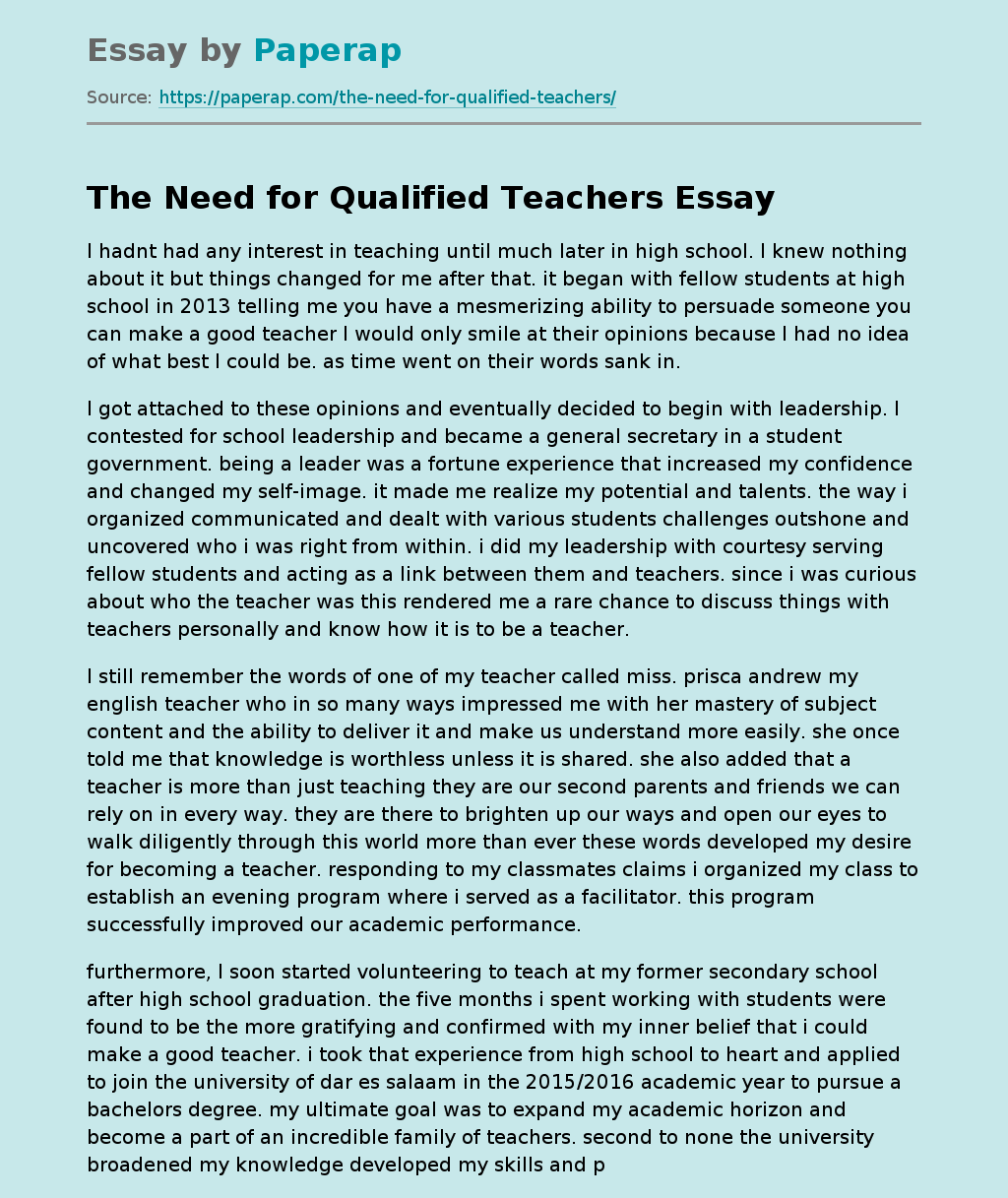 The Need for Qualified Teachers