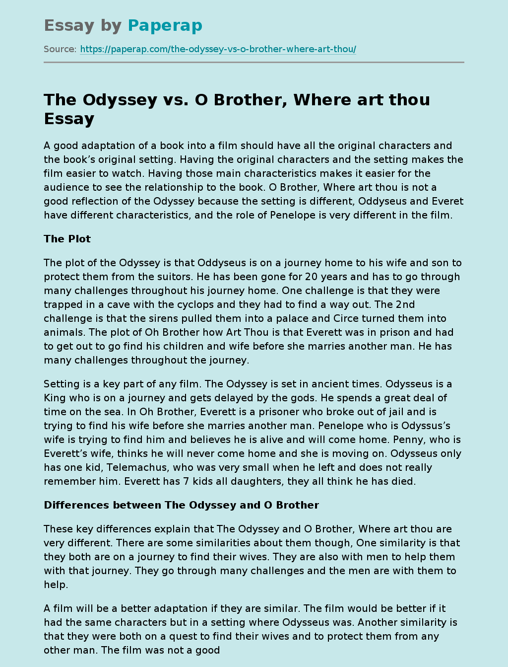 The Odyssey vs. O Brother, Where art thou