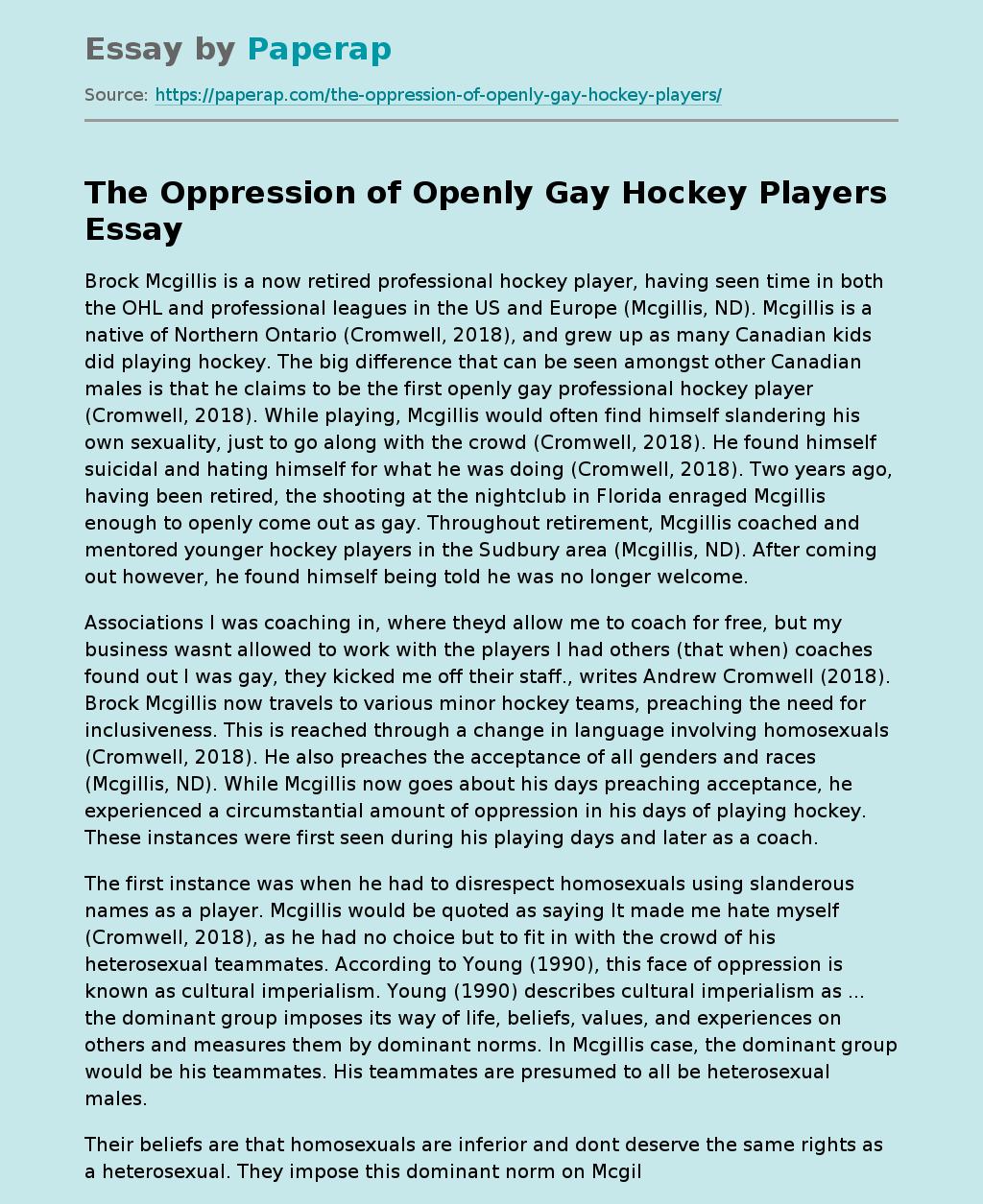 The Oppression of Openly Gay Hockey Players