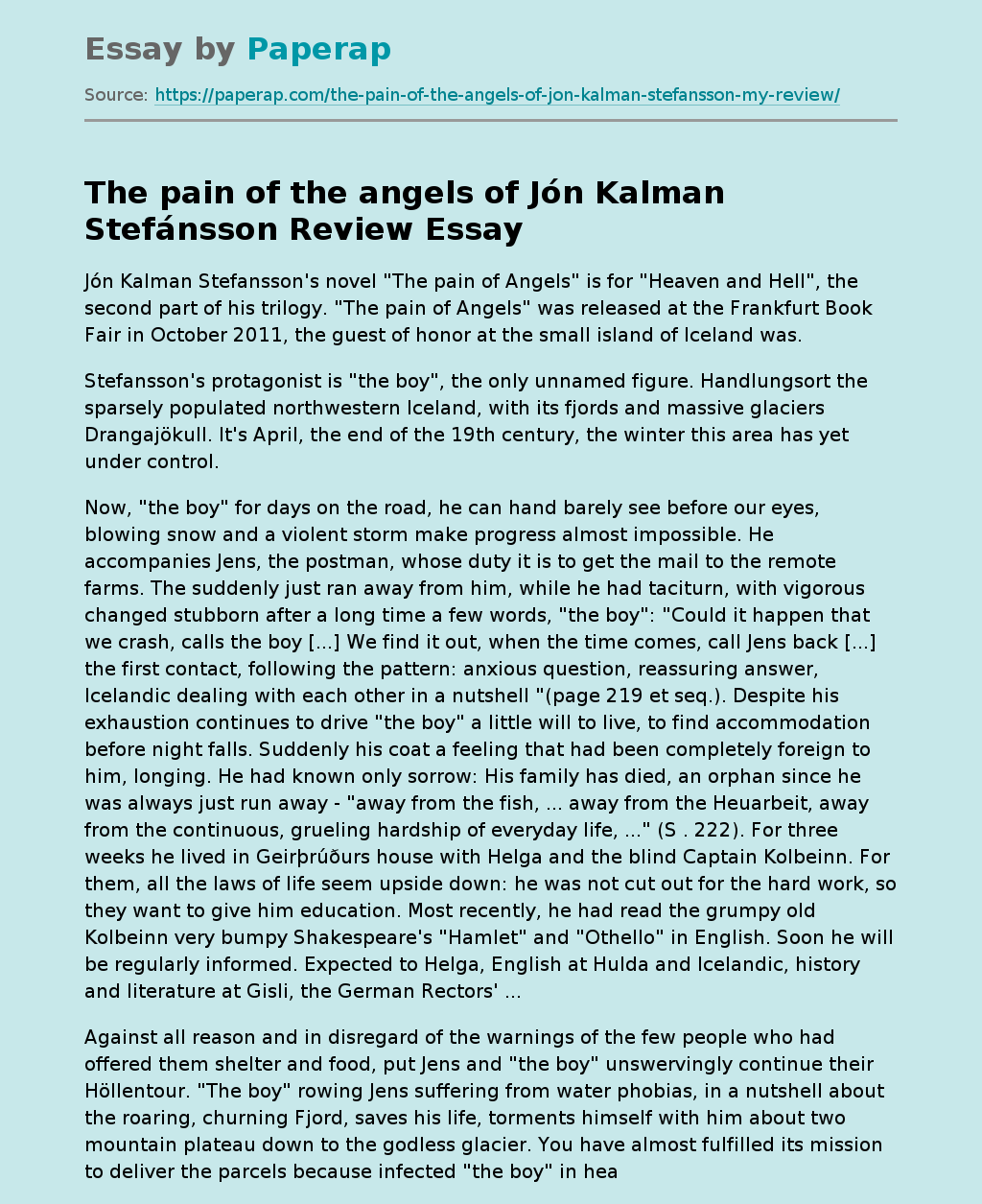 “The Pain of the Angels” of Jón Kalman Stefánsson