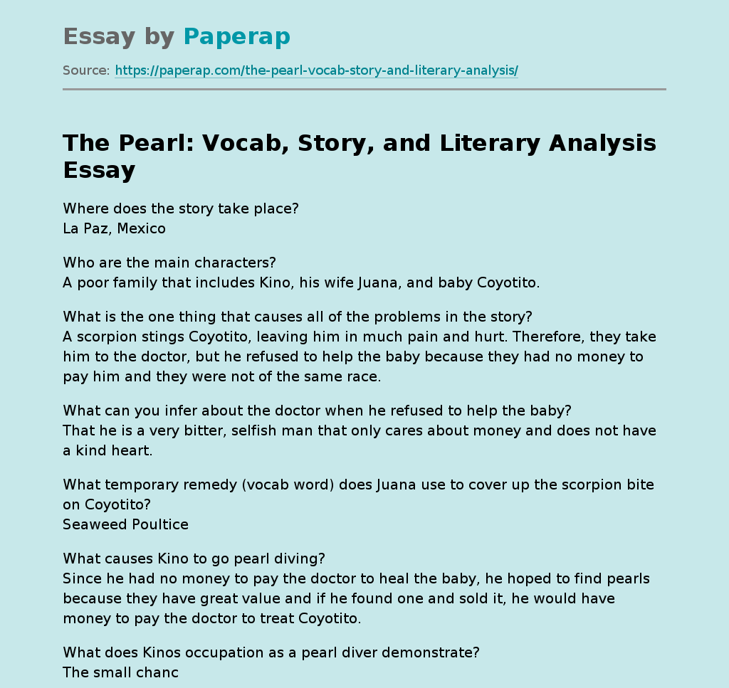 The Pearl: Vocab, Story, and Literary Analysis