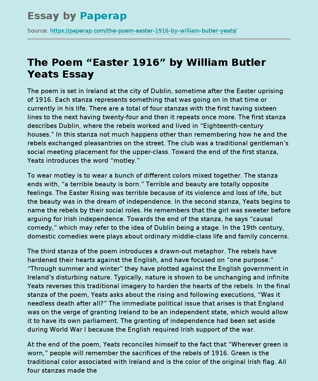 The Poem “Easter 1916” by William Butler Yeats