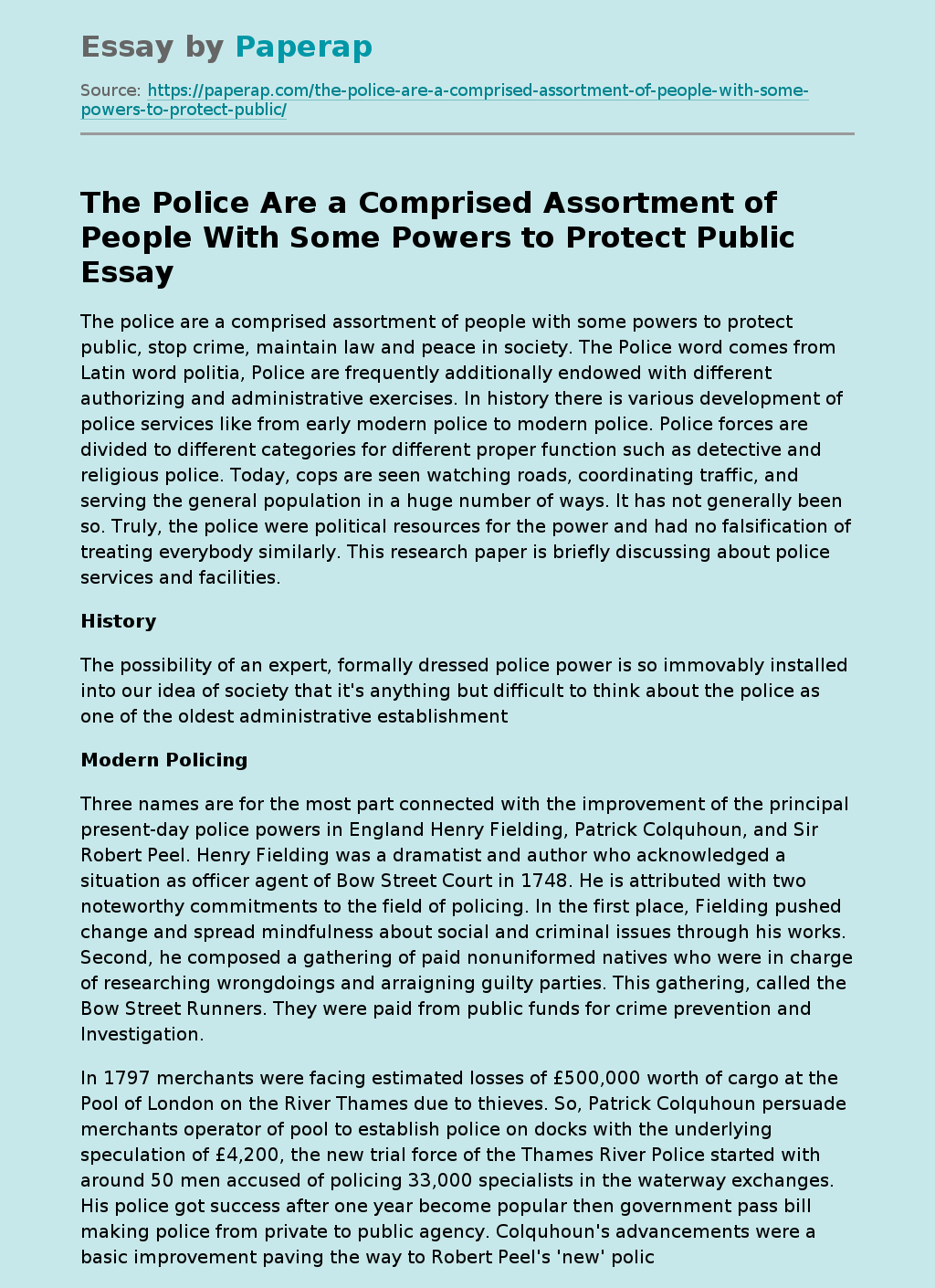 The Police Are a Comprised Assortment of People With Some Powers to Protect Public
