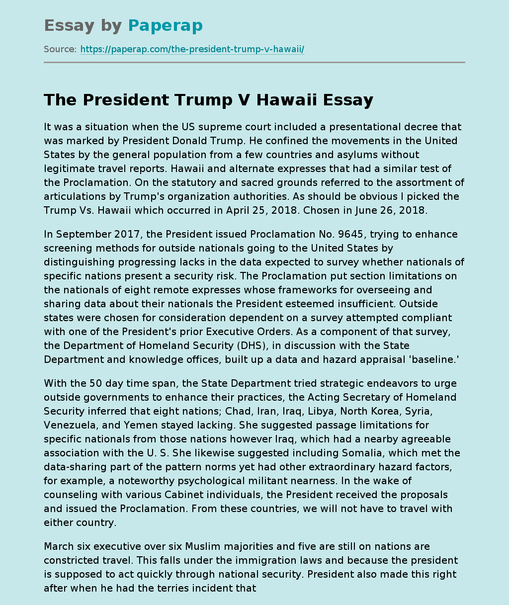 The President Trump V Hawaii