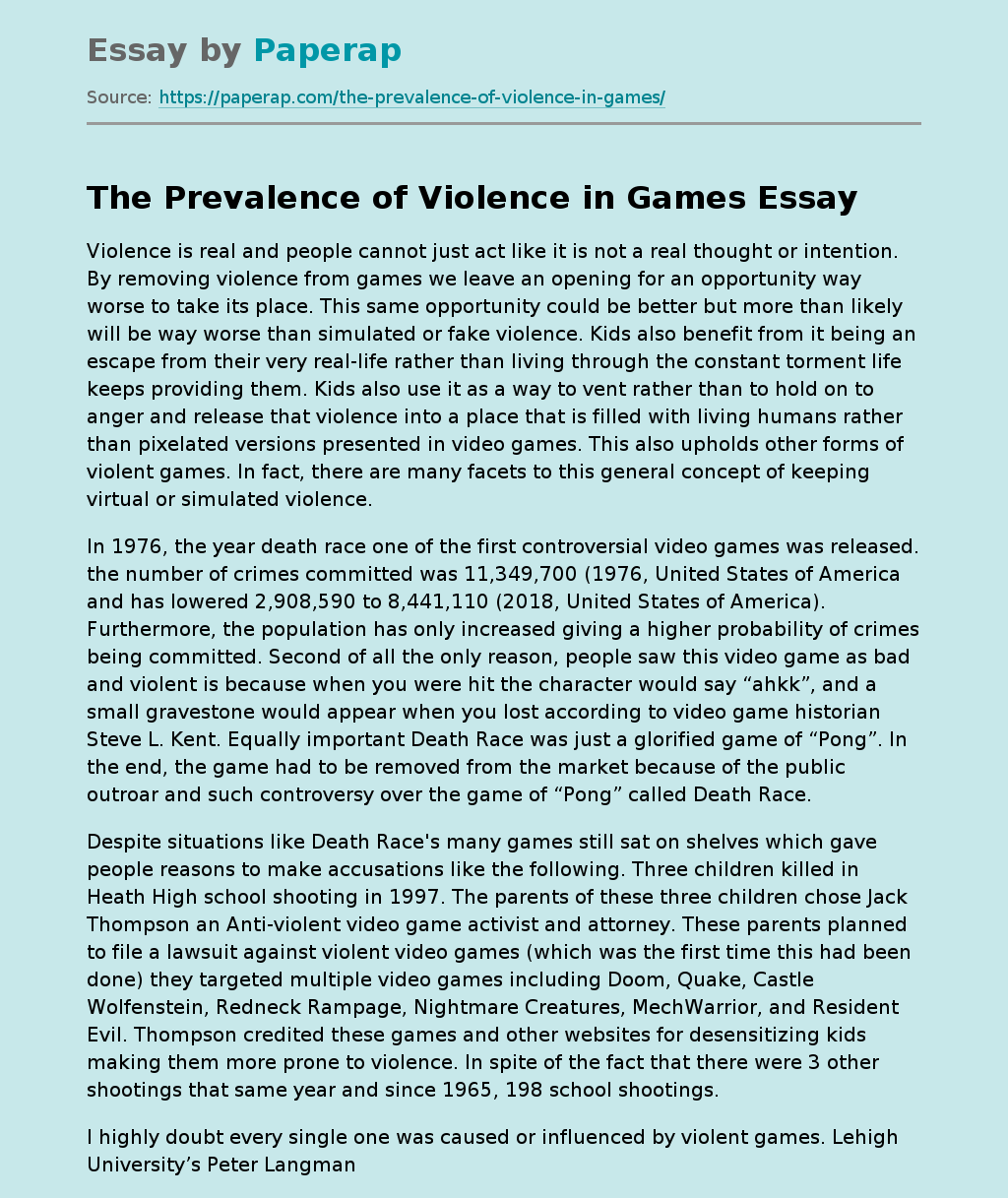 The Prevalence of Violence in Games