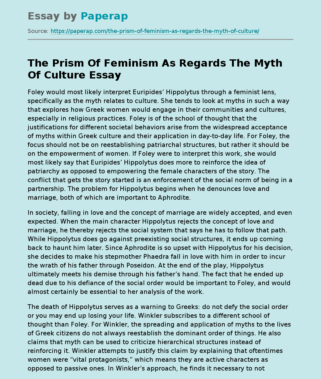 The Prism Of Feminism As Regards The Myth Of Culture