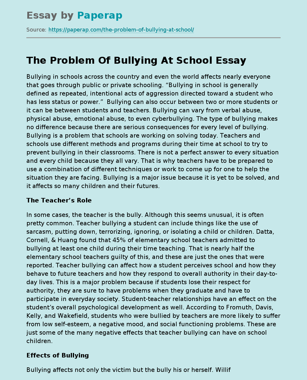 The Problem Of Bullying At School