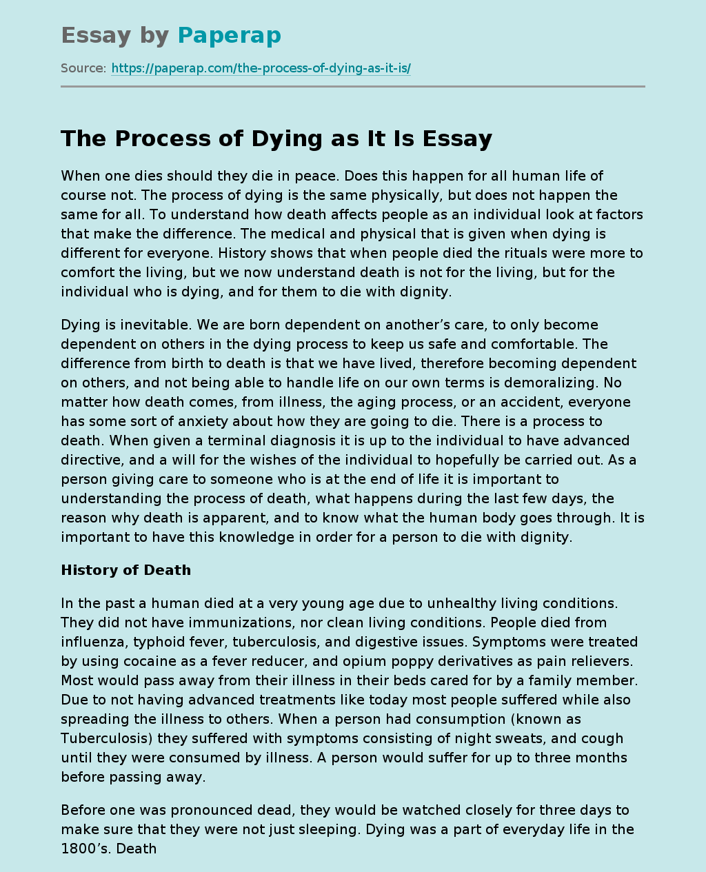 The Process of Dying as It Is