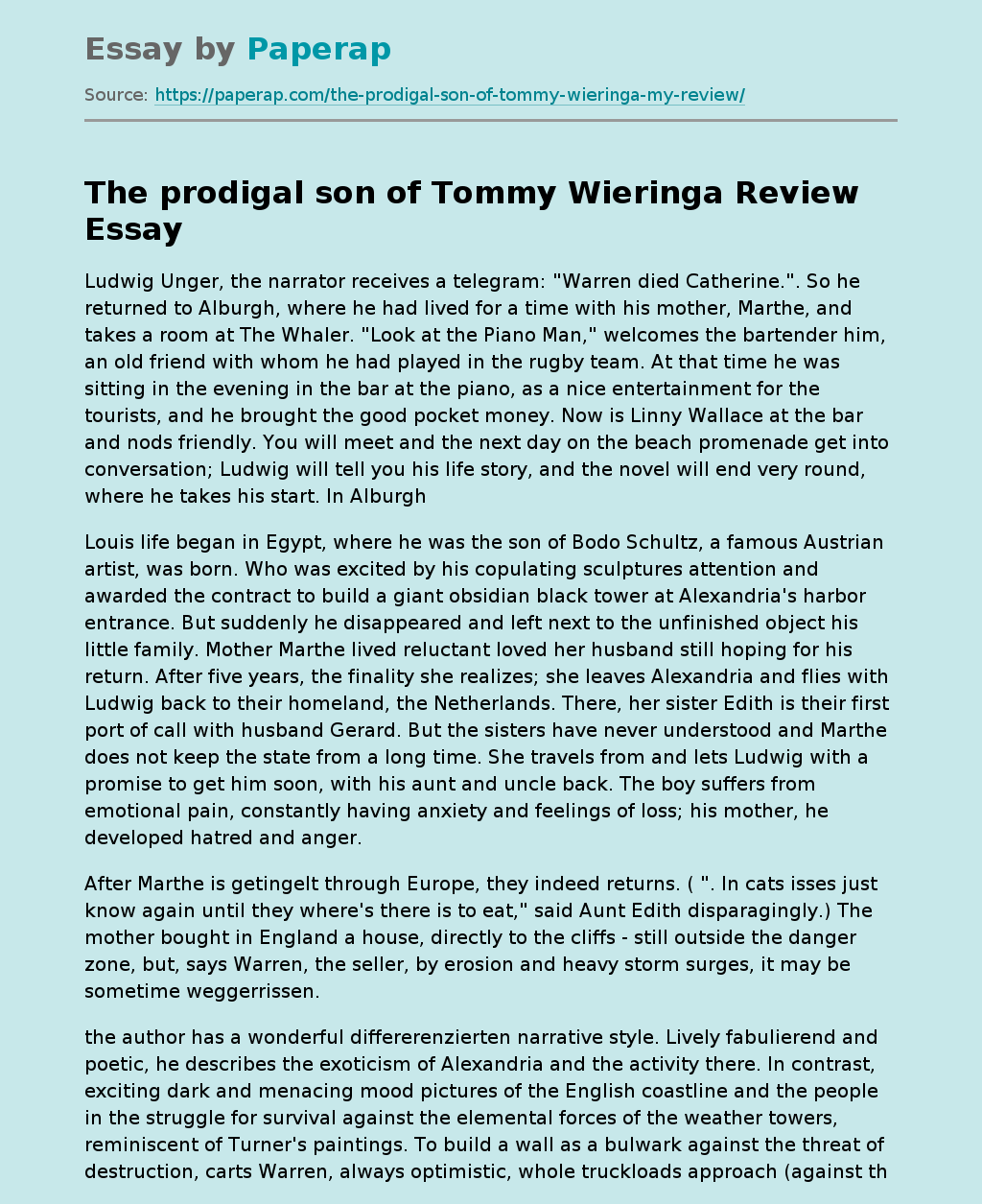 The Prodigal Son Of Tommy Wieringa Review