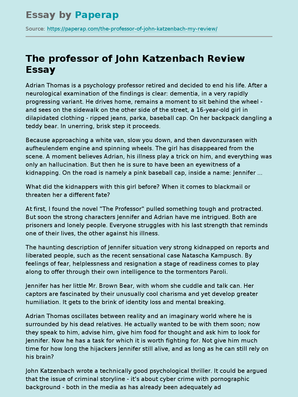 The professor of John Katzenbach Review