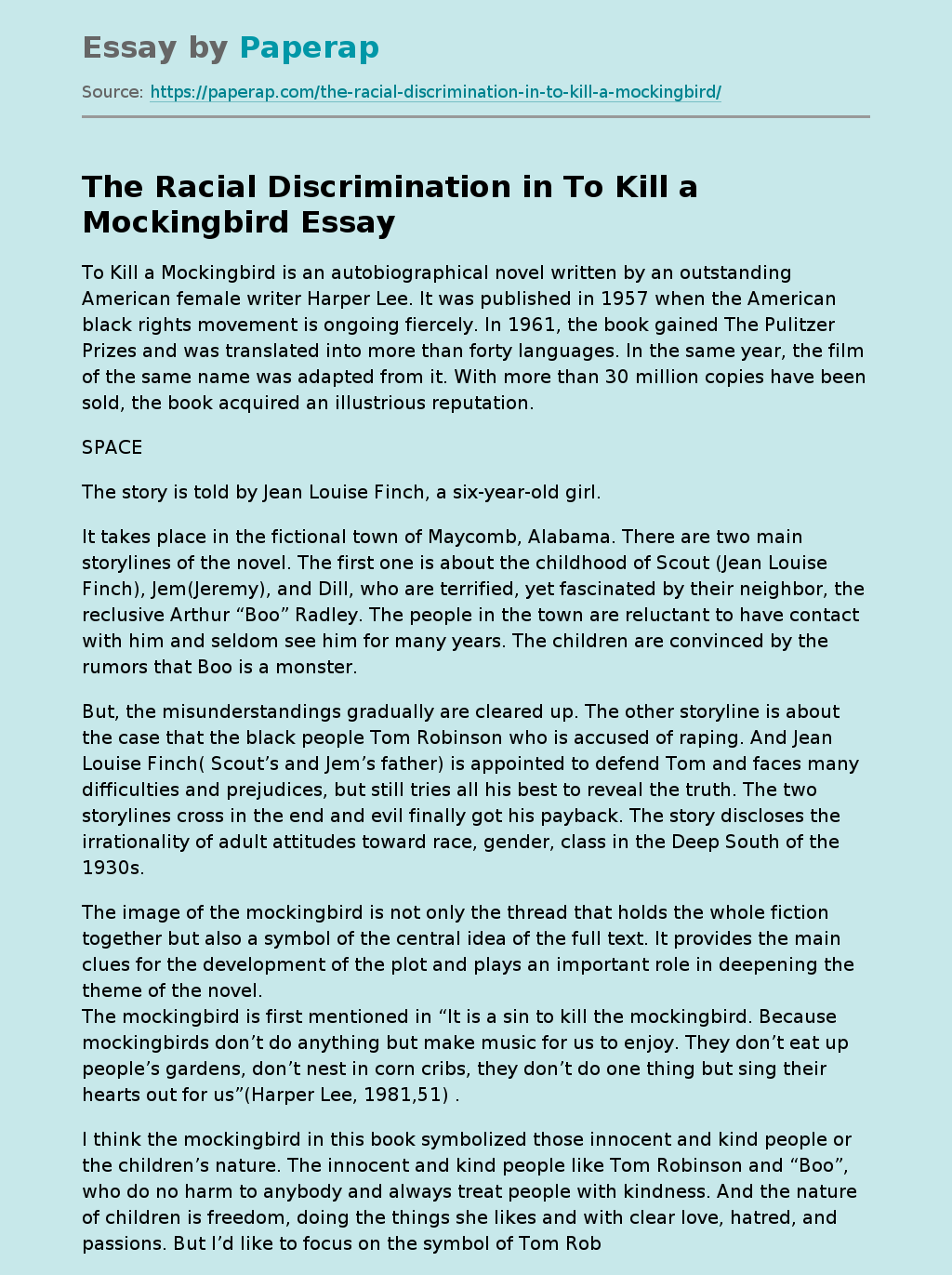 thesis statement for discrimination in to kill a mockingbird