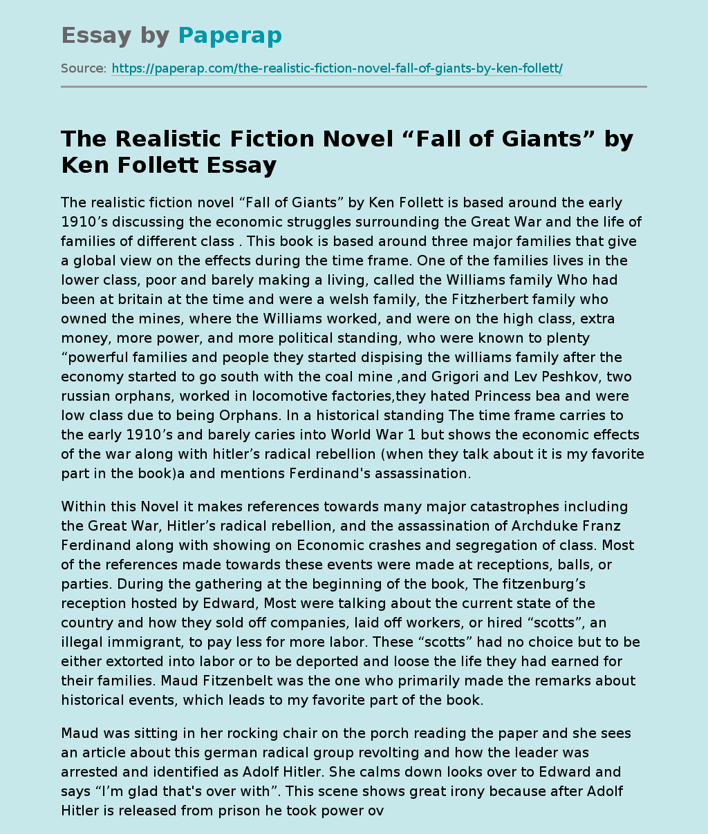 The Realistic Fiction Novel “Fall of Giants” by Ken Follett