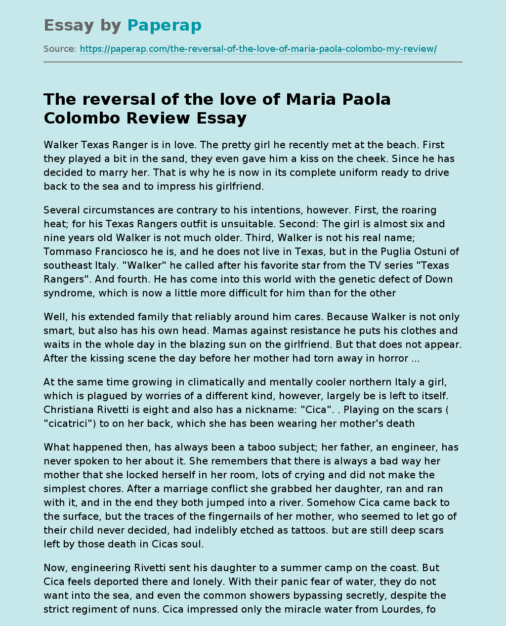 “The Reversal of the Love” of Maria Paola Colombo