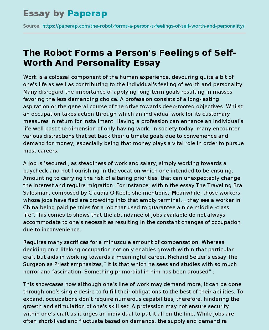 The Robot Forms a Person's Feelings of Self-Worth And Personality