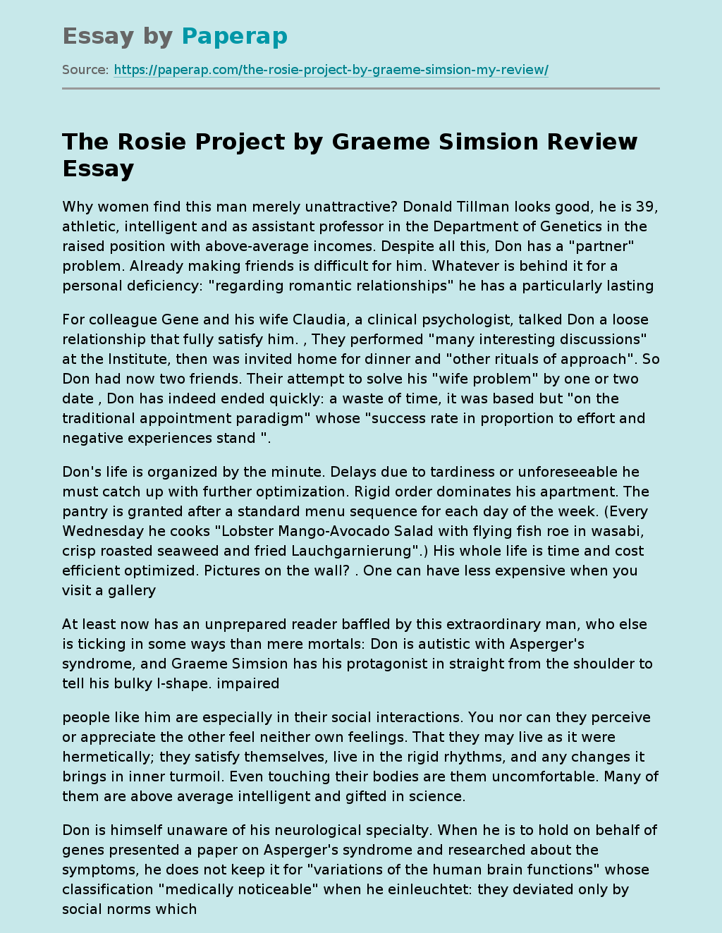 The Rosie Project by Graeme Simsion Review