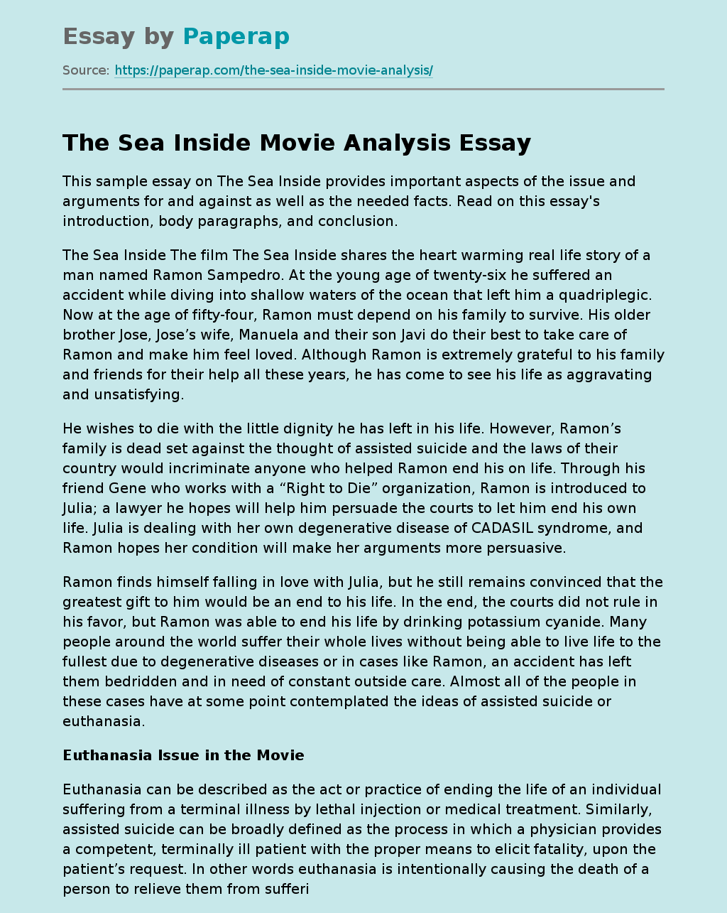 The Sea Inside Movie Analysis