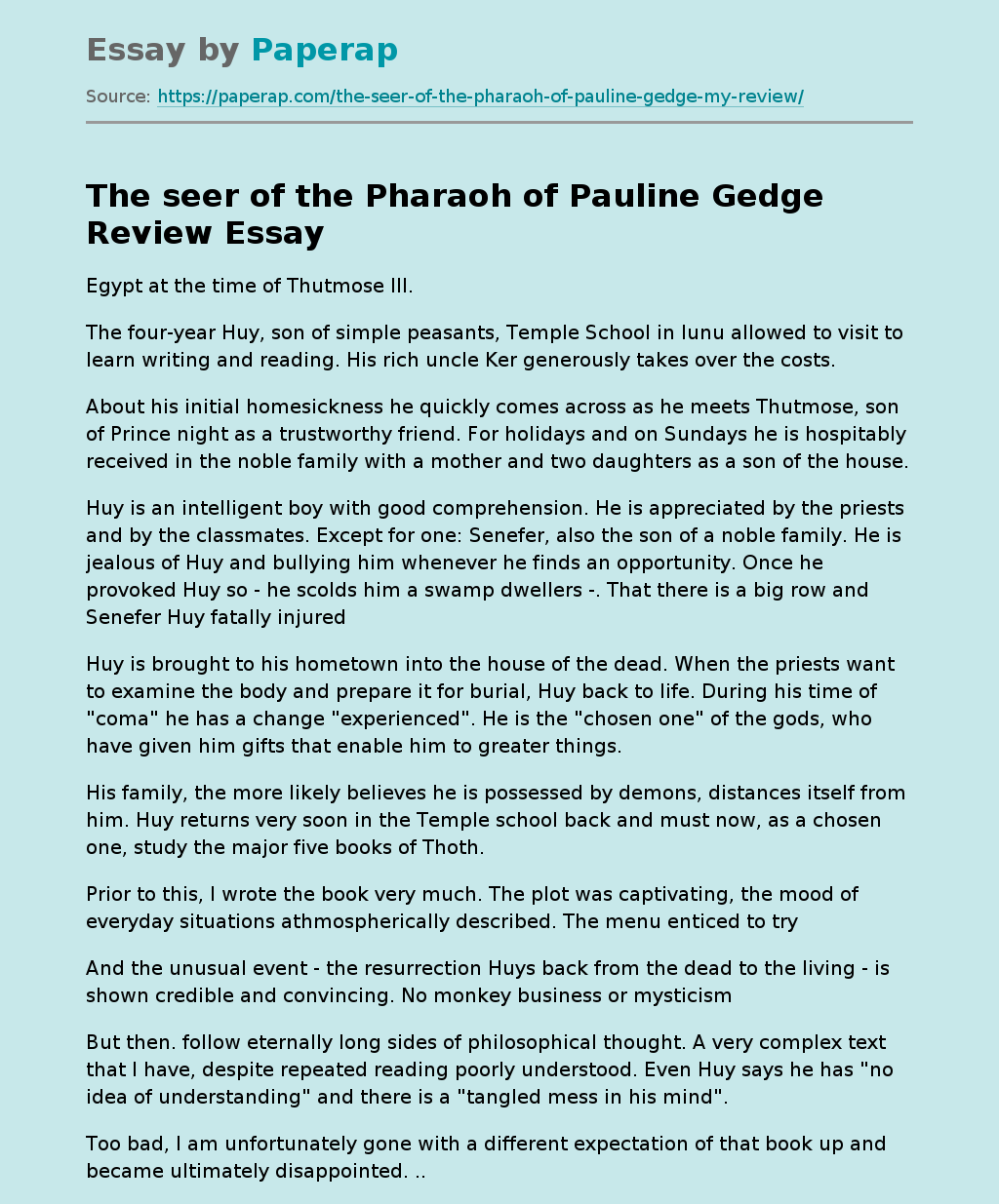 The seer of the Pharaoh of Pauline Gedge Review
