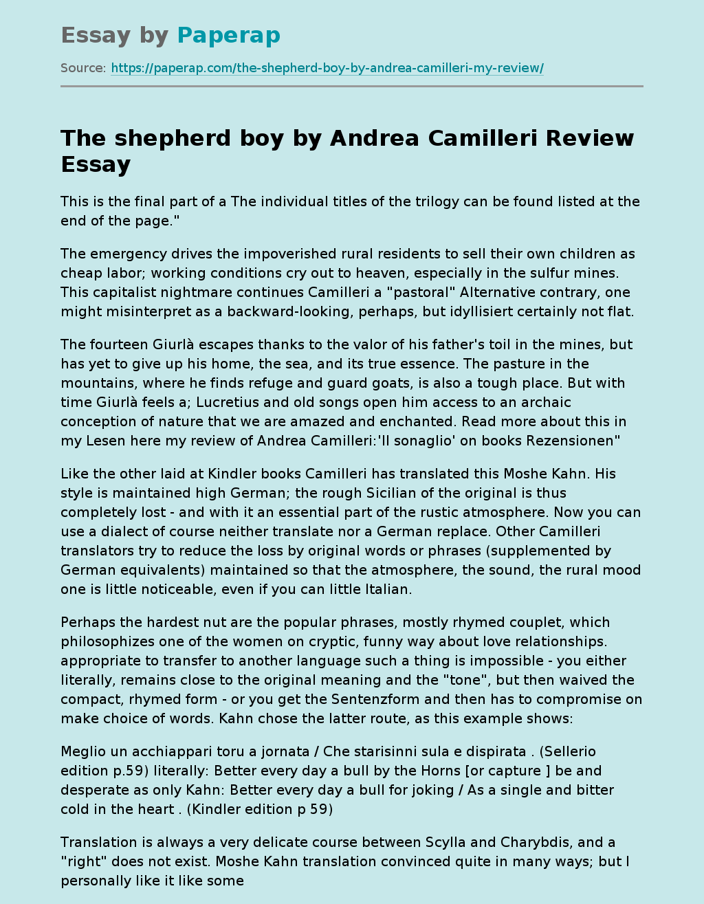 The Shepherd Boy By Andrea Camilleri Review