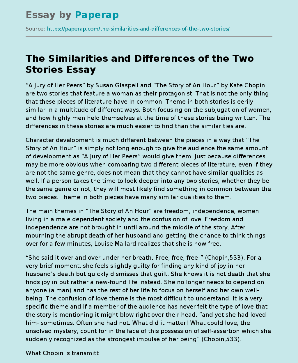 The Similarities And Differences Of The Two Stories Free Essay Example