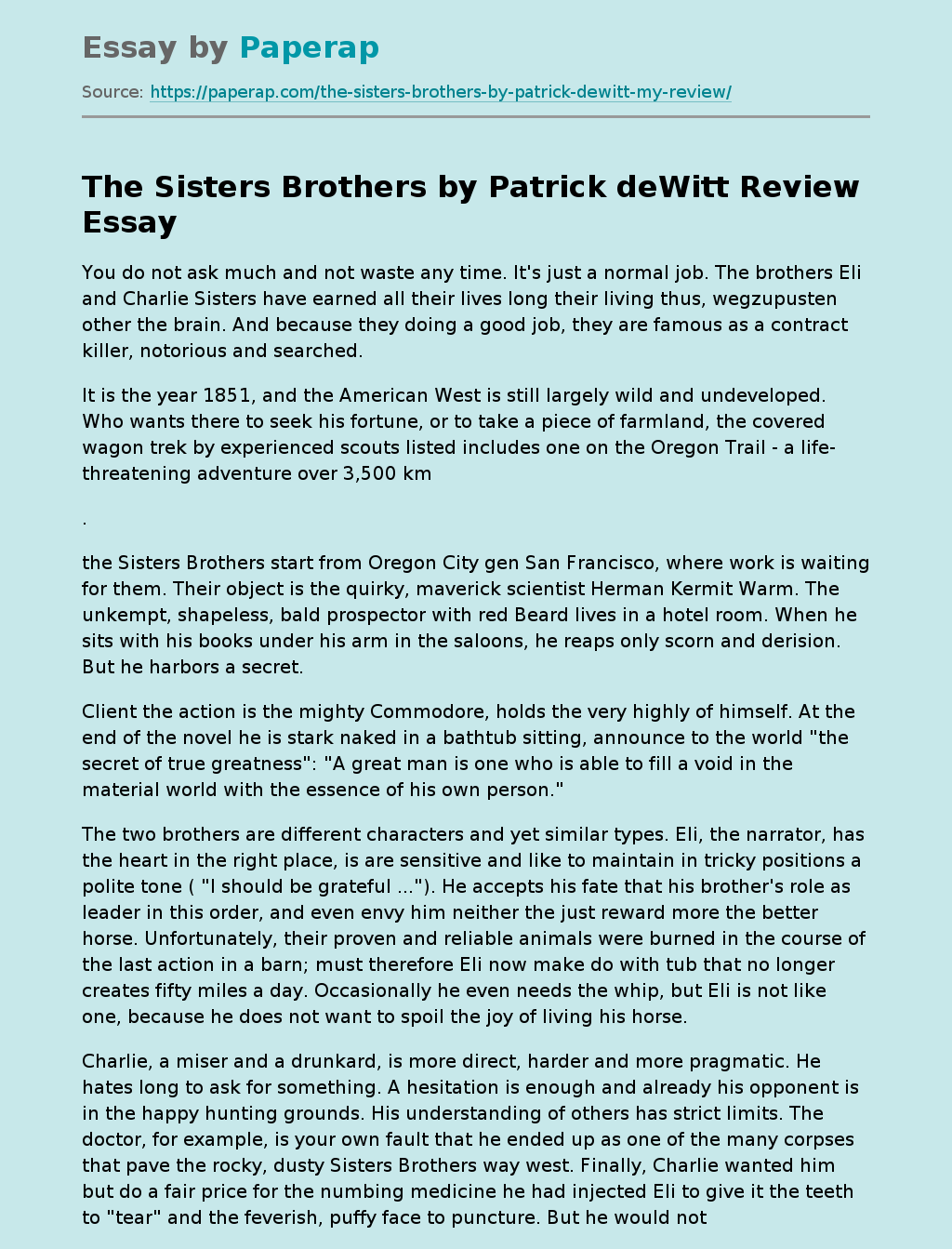 "The Sisters Brother"s by Patrick de Witt
