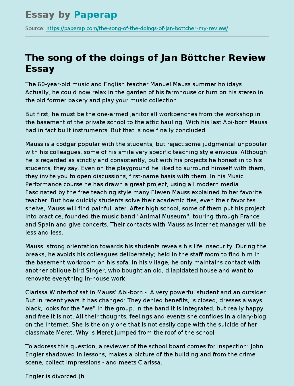 The Song Of The Doings Of Jan Böttcher Review
