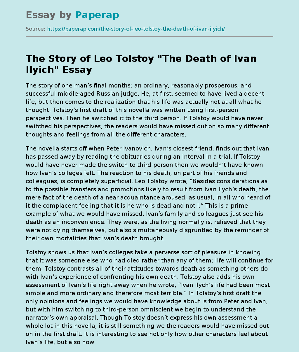 The Story of Leo Tolstoy "The Death of Ivan Ilyich"