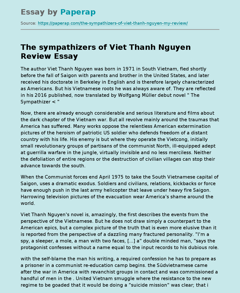 The sympathizers of Viet Thanh Nguyen Review