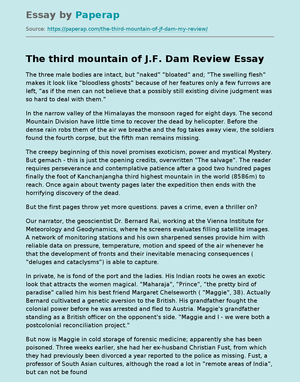 “The Third Mountain” of J.f. Dam